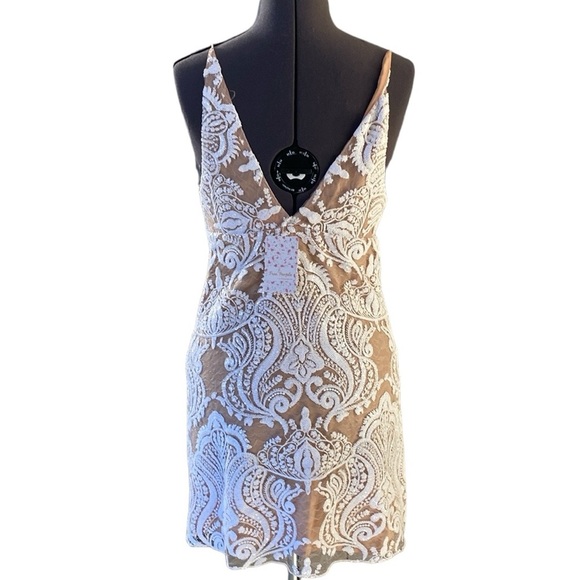 Free People Night Shimmer Mini Dress 0 Night Zip Side Embroidered Lace Openback - Picture 9 of 16